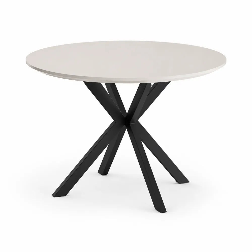 Runder Esstisch MDF Tischplatte Melaminharzbeschichtung Weiß Schwarz Metallgestell X Form 120 cm 75 cm