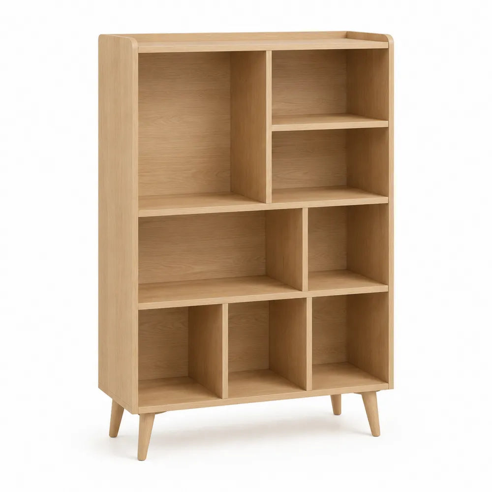 Bücherregal 80 x 30 x 130 cm MDF Holzwerkstoff mit offenen Fächern rechteckig Naturholzfarben