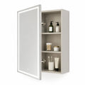 LED Spiegelschrank Wandmontage mit 1 Tür und offenen Fächern MDF Holzwerkstoff rechteckig Beige Grau