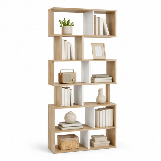 Bücherregal Raumteiler 80 cm x 24 cm x 180 cm Spanplatte melaminbeschichtet Eiche Dekor Weiß rechteckig mit offenen Fächern