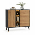Sideboard mit offenen Fächern LED Beleuchtung Holzdekor Schwarz Eichefarben Gold 120 cm x 40 cm x 90 cm