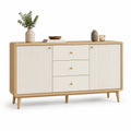 Sideboard Kommode rechteckig 2 Türen 3 Schubladen MDF Holzoptik Rillenfront Weiß Naturholz 120 x 40 x 80 cm