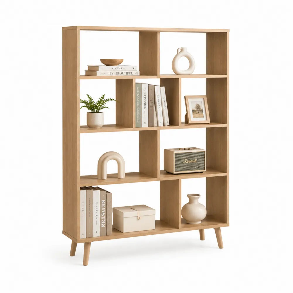 Bücherregal 100 cm x 30 cm x 160 cm MDF Spanplatte Eiche Dekor rechteckig offene Fächer Naturholzfarben