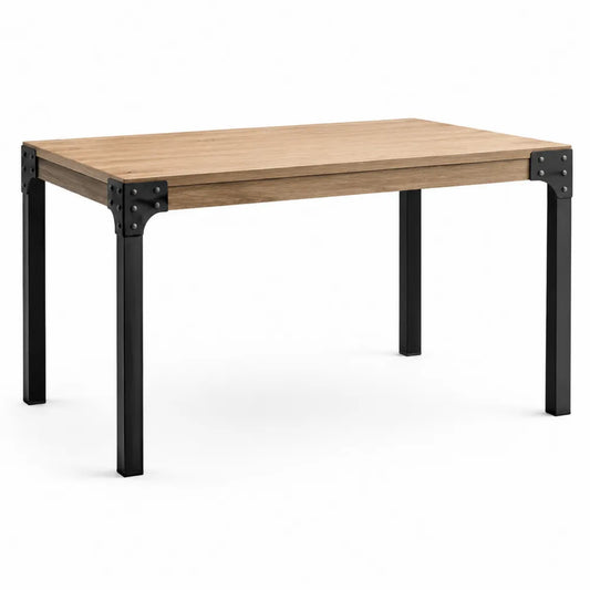 Esstisch rechteckig 120 x 60 x 75 cm Holzoptik MDF Metallgestell Schwarz Naturholz