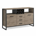 Sideboard Kommode rechteckig mit Weinregal 2 Türen 3 Schubladen Holzoptik Metallgestell Schwarz 150 x 40 x 85 cm