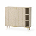 Sideboard Schrank mit Türen und offenem Regal MDF Holzwerkstoff Melaminbeschichtet Metallbeine Gold Beige ca 120 cm 40 cm 85 cm