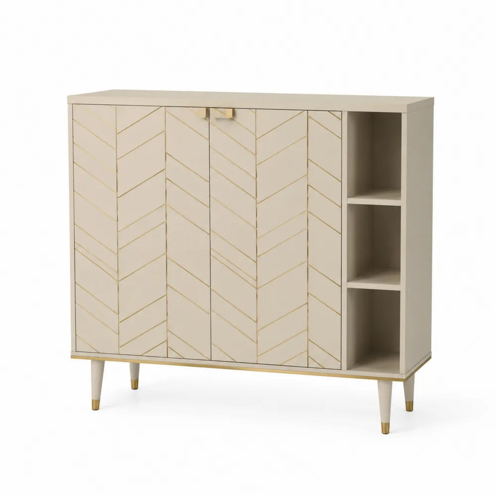 Sideboard Schrank mit Türen und offenem Regal MDF Holzwerkstoff Melaminbeschichtet Metallbeine Gold Beige ca 120 cm 40 cm 85 cm