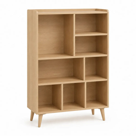 Bücherregal 80 x 30 x 130 cm MDF Holzwerkstoff mit offenen Fächern rechteckig Naturholzfarben